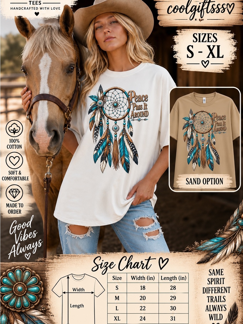 Native graphic tee with a Dream catcher  design and feathers S M L XL NEW